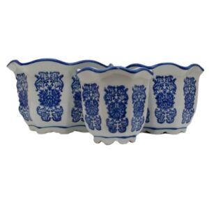 Pot Single Hexagon Blue and White Floral