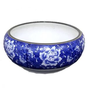 Pot Low Glossy Think Ceramic Flower Belt Blue and White