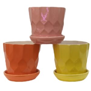 Pot Ceramic Hexagon with Tray