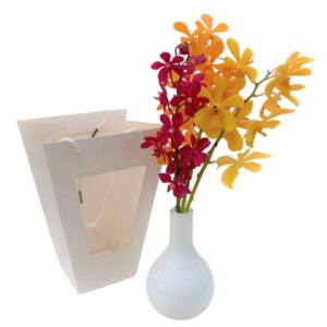 Gift Set Cut Mokara in Glossy Bulb Design Glass Pot