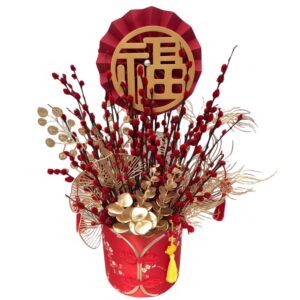 CNY Good Fortune Pussy willow arrangement in Fabric pot (0.50m) 迎春纳福